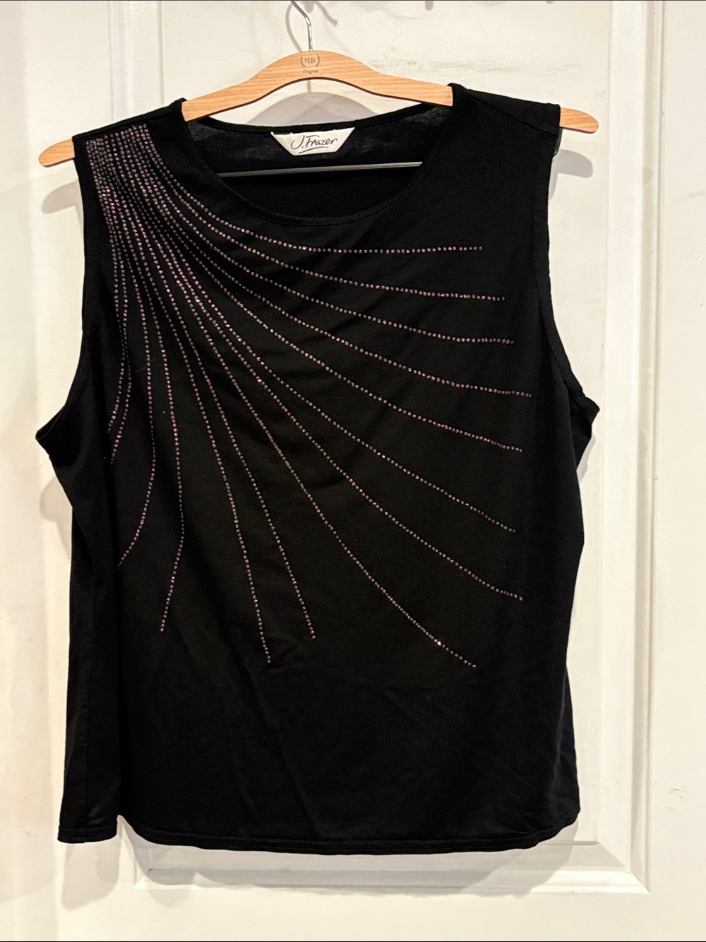 J Frazer vintage Black Tank with Pink Rhinestone Rays